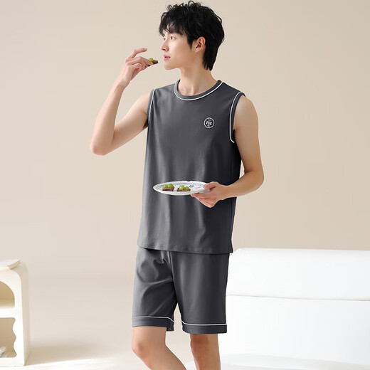 Pajamas men's summer pure cotton sleeveless vest summer teenager large size men's thin casual home clothing set YDY13657 3XL code (recommended 160-180Jin [Jin equals 0.5 kg])