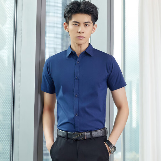妄潮胖子大码长袖衬衫男士韩版修身免烫商务正装衬衣男纯色短袖衬 【高质量凉爽短衬】白色 4XL 建议体重160-170斤