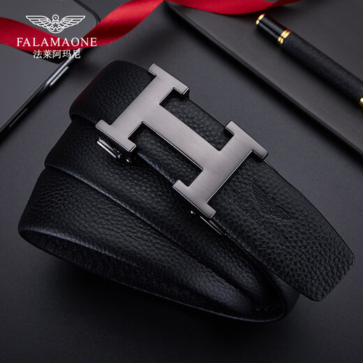 FALAMEONE CELaire Men's Head Couche de vache Vache Veille en cuir authentique Boîte de boucle automatique Boîte de boucle CELaire Gift d'anniversaire haut de gamme pour le mari Hus Hus H Gold Buckle Head Couche Cower Counter Gift Box PD826J 115cm -130cm Contact Couple Service Customer Service