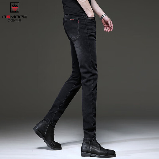 Aemape Frühlings- und Herbst -Herren -Schwarz -Baumwoll -Jeans Koreanische Retro -Retro -Kleine Stretch Casual Hosen 1048 Black 31 [zwei Fuß vier]