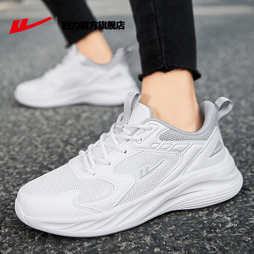 Warrior official sports shoes for women, autumn and winter running shoes for women, comfortable, lightweight, versatile, soft-soled casual shoes for women, white gray 38