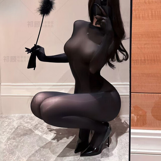 New Year's shiny one-piece stockings sexy open-stock Christmas one-piece fishnet sexy lingerie for women black thin sexy sexy panties bra set random