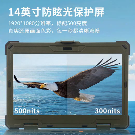 AICSHTER讯圣国产化军绿色加固三防笔记本电脑14英寸AIC-K140-FT/国产信创飞腾D2000/麒麟/加固笔记本电脑 飞腾D2000 8G/硬盘512G/2G显卡/试用版麒麟V10