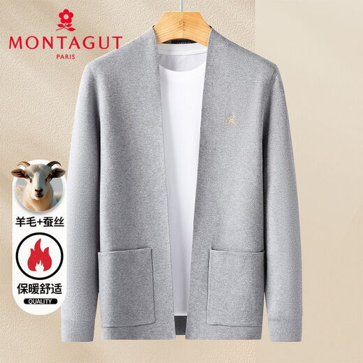 Mengtejiao [wool blend/silk] cardigan sweater men's middle-aged casual solid color sweater men's jacket spring and autumn trend black L /50/175/92A [160Jin [Jin equals 0.5 kg]]