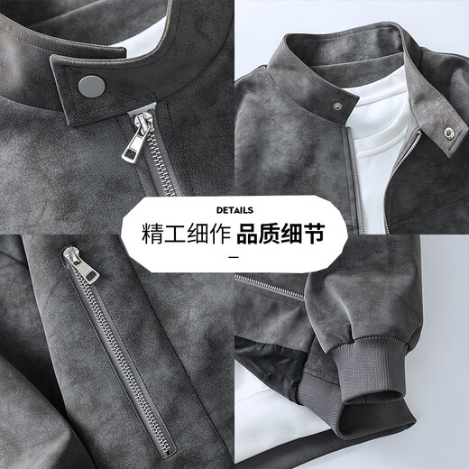 NASALIKE Official Fashion Brand American Leather Jacket Men's Autumn and Winter Large Size Loose Casual PU Motorcycle Leather Jacket Men's Velvet N98 Brown Regular 3XL (177-185cm 160-180Jin Jin equals 0.5kg)