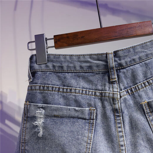 Xiangyunge 2025 NOUVEAU SUMBRE STYLE DE BISTOIRE DE DENIM RÉPOSÉ POUR LES FEMMES AVEC LA FAT MM SLAPT SLAMING LEG-LEG A-LINE PAPT TRENDY BLUID BLUE 9767 S 90-100JIN [Jin est égal à 0,5 kg]
