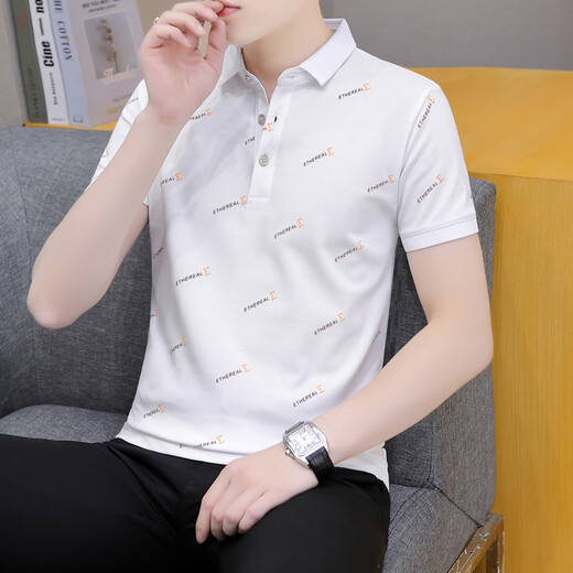 AEXMERE夏季男士短袖翻领polo衫高端潮流有领子半袖青年T恤 黑色 QY679 M 100-120斤