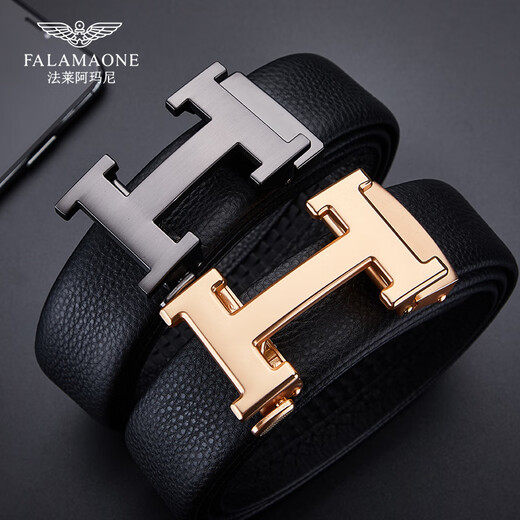 FALAMEONE CELaire Men's Head Couche de vache Vache Veille en cuir authentique Boîte de boucle automatique Boîte de boucle CELaire Gift d'anniversaire haut de gamme pour le mari Hus Hus H Gold Buckle Head Couche Cower Counter Gift Box PD826J 115cm -130cm Contact Couple Service Customer Service