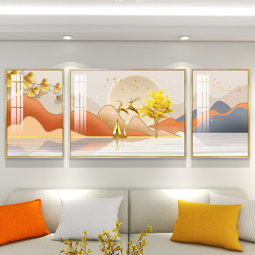 轻奢抽象客厅装饰画感沙发背景墙组合挂画现代简约电视墙壁画 TXMG12004 中间120*80cm/左右60*80cm适用4