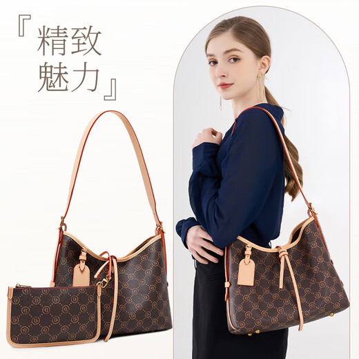 狄梵普意大利轻奢品牌新款女士斜挎包单肩包子母包生日情人节礼物送女友 咖啡色【礼盒装】