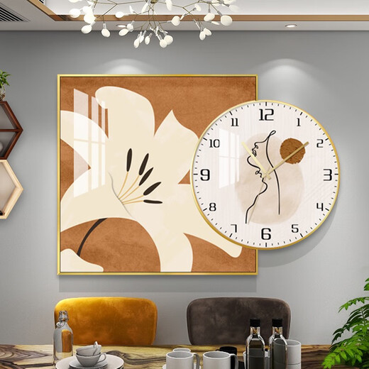 
Nordic simple and fashionable restaurant with clock combination decoration paintings, light luxury dining room background wall hanging paintings, crystal porcelain paintings, TXMG12608 60*60cm+round diameter 40cm, total length 80 elegant