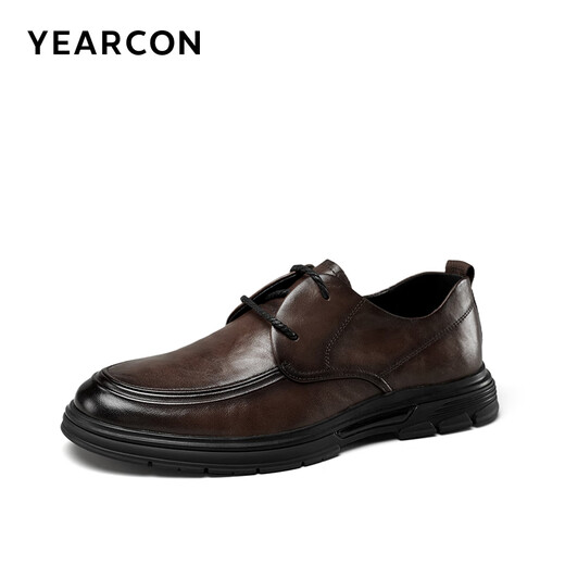 Yierkan Leather Shoes Men's Round Toe Comfortable Business Casual Shoes Lace-up Derby Shoes Office Shoes 54281W Brown 42