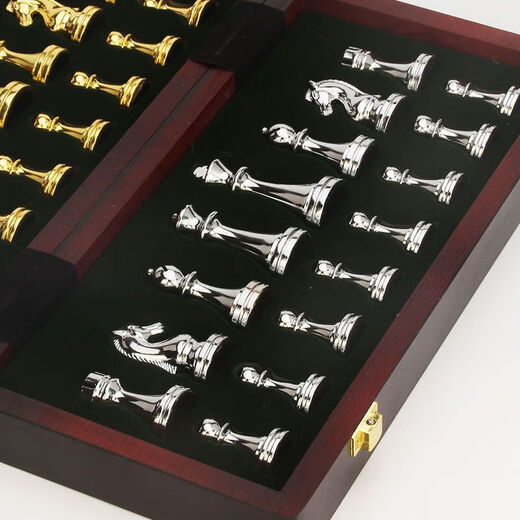 Sangshu Metal Chess Set Boîte d'échecs pliante en bois pour la compétition pour enfants Cécheurs spéciaux échecs bronze bleu + bronze rouge 6630 (grande taille) King Hauteur 7,6 cm