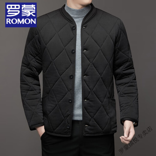 ROMON stand collar men's cotton coat in autumn and winter middle-aged camel velvet liner plus velvet thickened comfortable and warm cotton coat top for men black 2XL (recommended 120-140Jin [Jin equals 0.5 kg])