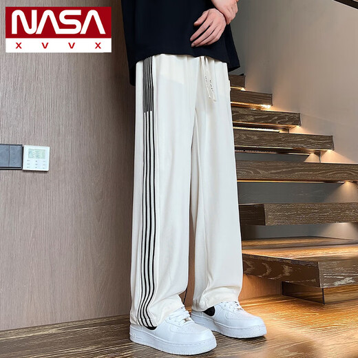 NASA XVVX cool ice silk pants men's summer loose straight striped casual pants for boys teenagers trendy quick-drying sports pants 985 apricot color L about 105-125 Jin [Jin equals 0.5 kg] can be worn