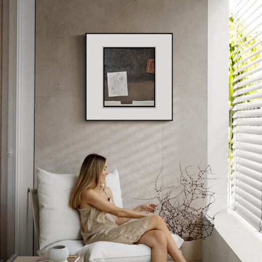 Minimalist living room decorative painting abstract modern simple sofa background wall hanging painting sense black white gray art mural zsh16835-space art outer frame 80x80cm Givenchy aluminum alloy frame + high
