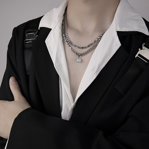 Guanpu Pavilion Fat Dong Lai's same style men's platinum necklace new high street platinum men's trendy brand versatile k gold feeling handsome winter white gold necklace 55cm S