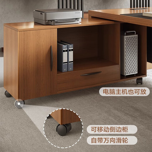 Duke Kingtha Solid Wood Desk Boss Desk and Chair Combination Simple Modern President Desk Easy to Care Executive Desk Office Furniture 1.8 Meter Complete Desk (With Side Table + Movable Cabinet