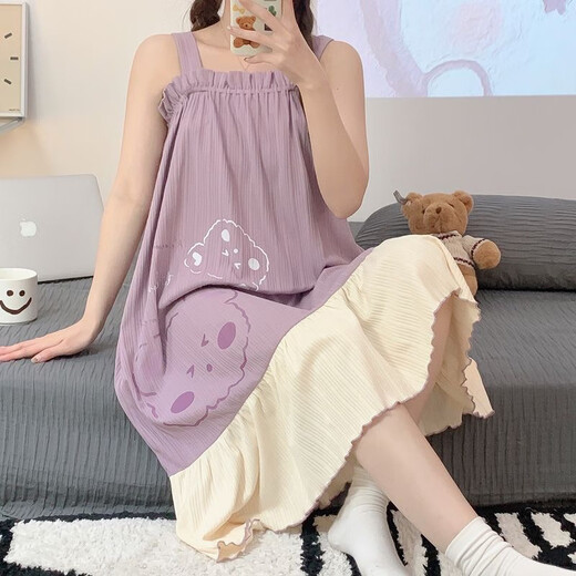 Qingzhong Qiao Sospeche Nightgown para mujeres en verano dulce y lindo pijama para mujeres en camisón de dibujos animados de verano en algodón puro 834 m recomendado 75-95Jin [Jin iguala 0.5 kg]
