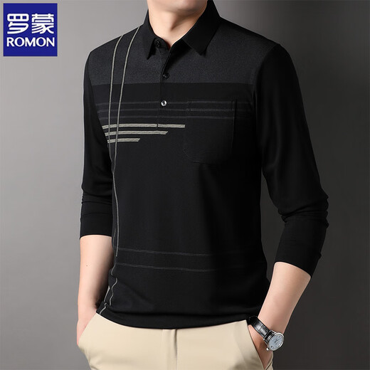 ROMON long-sleeved T-shirt men's spring and autumn new casual and versatile trend middle-aged and elderly elastic anti-wrinkle base shirt polo shirt top S6625 dark gray XL (recommended 140-155Jin [Jin equals 0.5 kg])