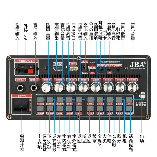JBA outdoor high-power karaoke audio square dance with display screen video machine subwoofer live broadcast karaoke sound card performance school meeting activities family KTV singing speaker T-28 10-inch stereo + 18.5 lifting screen 320G