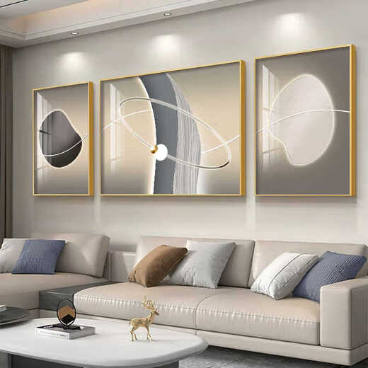 Huaixue Modern Simple Living Sala Sofá Decoración de la pared Decoración de la pared Luz de lujo Atmosférico Pintura de colgación 2025 Nuevo triple abstracto Mural T12342 izquierda y derecha 30*40 Middle 60*40 Lienzo de textura Aleación de aluminio Marco negro