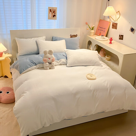 Red bean milk velvet quilt cover 150x200cm single piece winter thickened warm double quilt cover coral velvet bed four-piece set milk white + baby blue double-sided warm velvet thermal storage and warmth single quilt cover-200x230cm