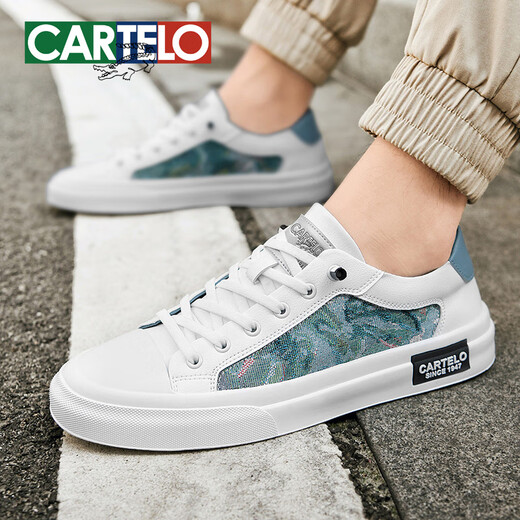 
CARTELO crocodile (CARTELO) board shoes men's casual shoes summer breathable outdoor shoes men's versatile white shoes men's soft sole one-foot men's shoes White ice blue - trendy and versatile-7374 41 standard sports shoes size