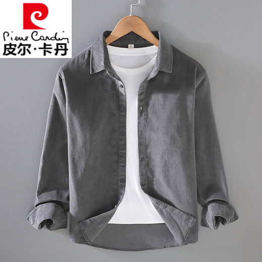 
Pierre cardin autumn corduroy shirt men's long-sleeved loose casual Japanese retro cotton tooling strip velvet cotton shirt jacket light royal blue [9717] XL