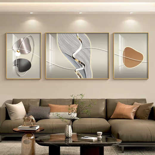 Huaixue Modern Simple Living Sala Sofá Decoración de la pared Decoración de la pared Luz de lujo Atmosférico Pintura de colgación 2025 Nuevo triple abstracto Mural T12342 izquierda y derecha 30*40 Middle 60*40 Lienzo de textura Aleación de aluminio Marco negro
