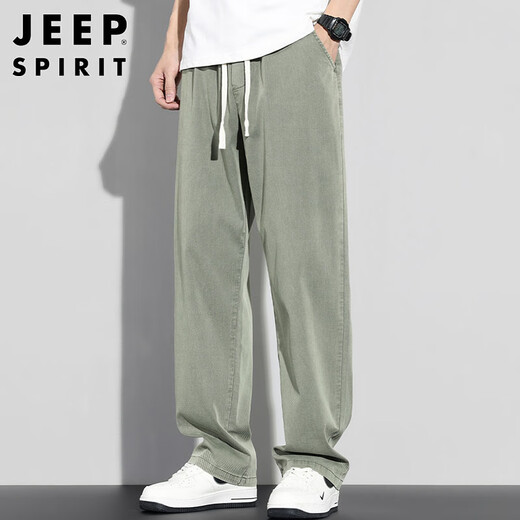 JEEP SPIRIT吉普冰丝休闲裤男春夏季美式高街潮牌宽松直筒阔腿裤子 浅绿 XL 