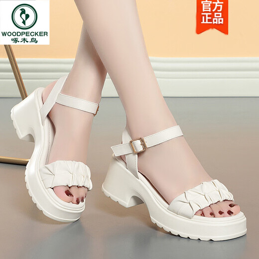 Spechtsgurt Sandalen für Frauen, Schwammkuchen dicker Sohle komfortabler und vielseitiger Sommer Neues Feenstil wasserdichtes Plattform Weiche unten Römische Frauenschuhe Hy2677 Black 35