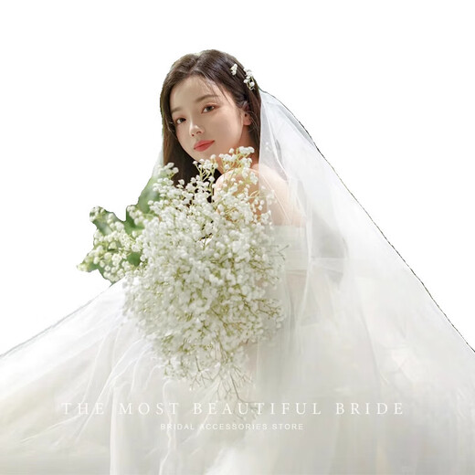 Tongrubi Lao Phoenix 999 wedding veil bride's main Korean super fairy nude gauze minimalist headdress white Swiss mesh about 1.5 meters * 1.5 meters soft gauze