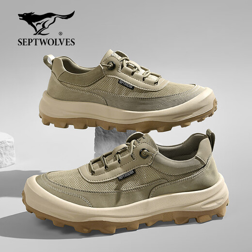 Sieben Wölfe Sommer atmungsaktive Herrenschuhe 2025 Neue Leinwandschuhe Herrenleichter weicher Sohle bequemer Leinwandschuhe Dicke Sohle Nicht-Schlupf-Freizeitschuhe Khaki 41