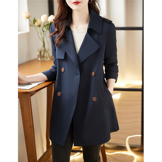 Shang Jing Windbreaker Jacke für Frauen mittelgroße kleine doppelte Farbfarbe High-End-Mode schlanker Windbreaker Marine Blue L.