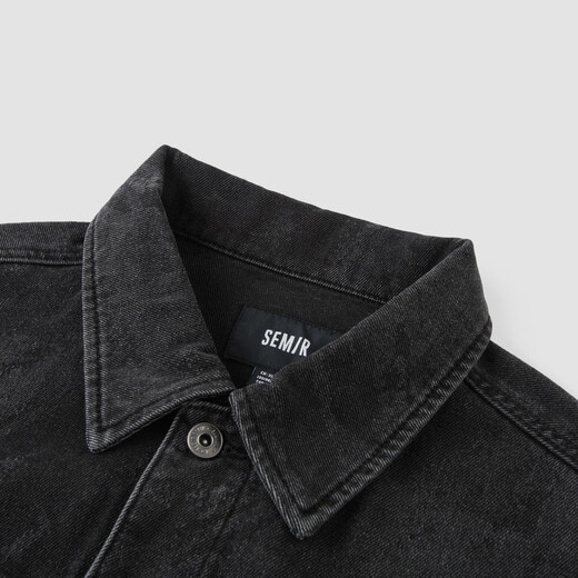 森马（Semir）森柔牛仔|夹克男复古牛仔外套春季时尚绣花工装宽松翻领上衣 牛仔水洗黑98201 L