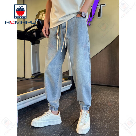 AEMAPE休闲裤男哈伦牛仔裤男束脚九分裤子2025新款春秋牛仔休闲男裤时尚 蓝色主图款 建议105以内 28