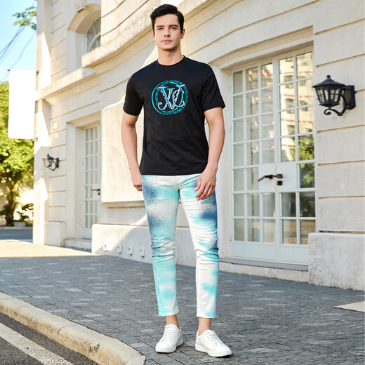 
VJC 2025 Spring and Summer New Men's Light Luxury Fashion Fashion Loose Embroidered Short Sleeve T-shirt Round Neck Top B24BA1048 Black Regular 2XL /54