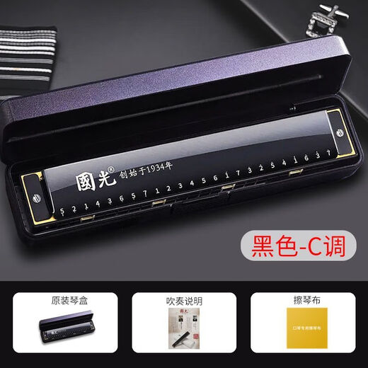 Guoguang harmonica 24-hole polyphonic C-tune accent classroom beginners students and children’s entrance organ playing instrument [Pure silver] 24-hole polyphonic C-tune + full set of gift packs