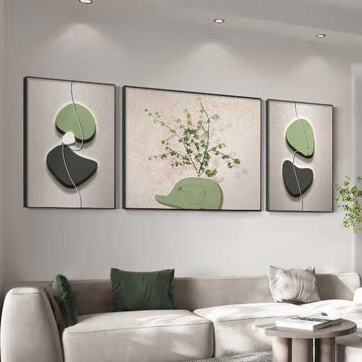 
Hanxuan modern light luxury living room decoration painting, Wasabi style green plant sofa background wall hanging paintings, high-end simple triad mural T12358 60*80 left and right 110*80 crystal porcelain aluminum alloy black frame