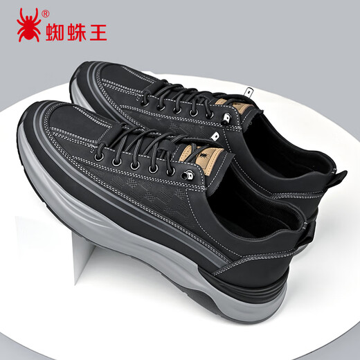 SPIDER KING Men's Shoes Spring and Autumn Comfortable Breathable Sports Leather Shoes Men's Soft Sole Business Casual Shoes 28F065P Black 39