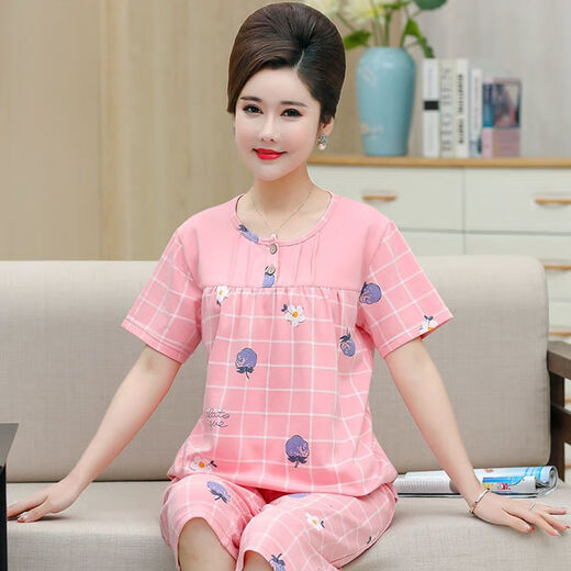Mutterpyjamas mittleren Alters für Frauen im Sommer im Sommer reines Baumwollkurzärmel-Hosen mit mittleren und älteren T3937 XL (115-135jin [Jin ist 0,5 kg])