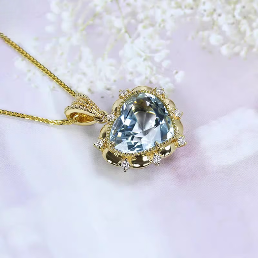 HEEKAIYI Heart of the Ocean Necklace Women's Aquamarine Luxury Jewelry Chinese Valentine's Day Birthday Gift for Wife and Girlfriend Aquamarine Diamond Necklace 6.3 carats Pendant + K Gold 18-inch Gold Chain