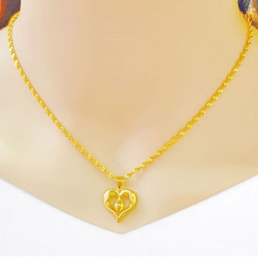 Shien gold-plated love necklace for women, 999 pendant, 18K gold-plated four-leaf clover pendant for girlfriend, wholehearted + water wave chain, free ring