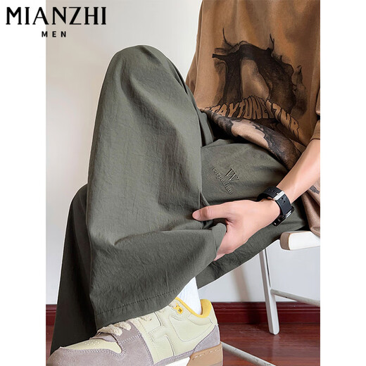 Cotton 2025 new draped quick-drying ice silk thin pants for men in summer loose trend straight wide-leg sports casual pants K368 light gray [high quality 21] XL 125-140Jin [Jin equals 0.5 kg]