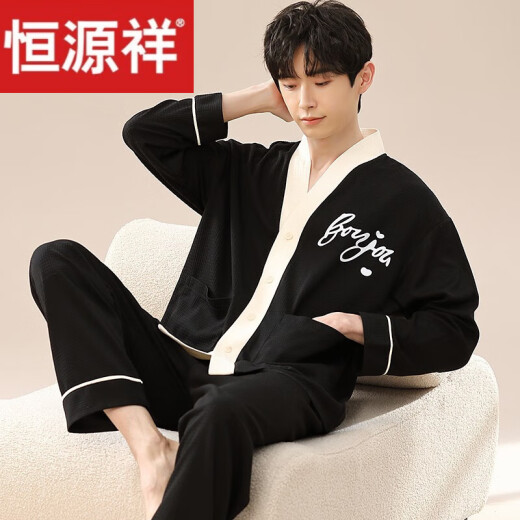 Hengyuanxiang Pajamas Primavera y otoño El nuevo estilo de otoño e invernal de algodón largo de algodón se puede usar en el conjunto de ropa para el hogar de Cardigan Sports LS1342 Ls1342 Lade L Men [recomendado 100-120 Jin [Jin equivale a 0.5 kg]]]