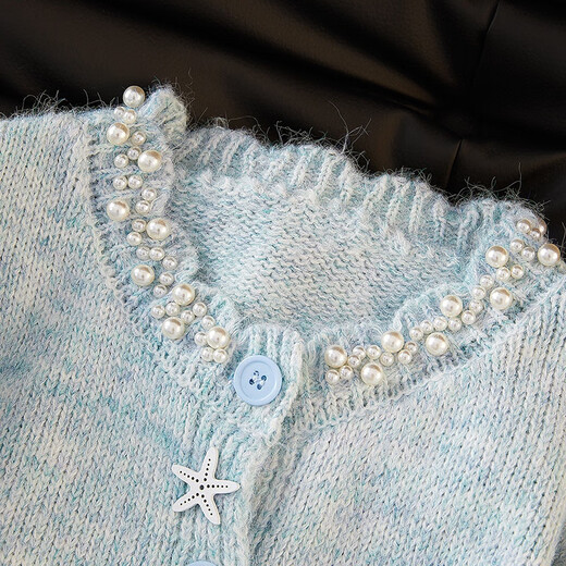 
She Chi Beaded Sweater 2025 Autumn New Women's Sweet Style Design Button Round Collar Top