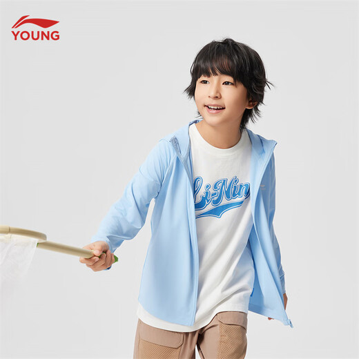 Li Ning Children's Clothing Children's Sun Protection Clothing for Men and Women Spring and Summer Knitted Cool Sun Protection Clothing Sports Jacket YFDV127 New Aurora Blue-4 140