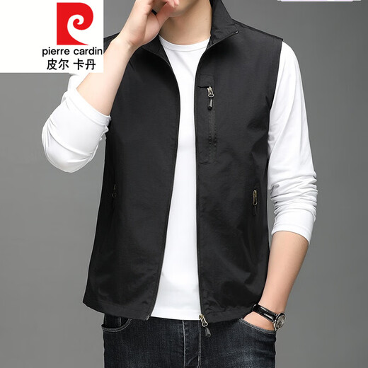 
Pierre cardin spring and autumn new thin vest men's casual vest outdoor work vest middle-aged horse clip jacket needle 686 black XL