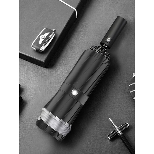 Jinghuihuang 1.56 meters rainstorm exclusive fully automatic folding umbrella for wind resistance men's extra-large size larger thickened reinforced dual-purpose rain black 8 bones 12156cm rainproof and sun protection 3-4 people